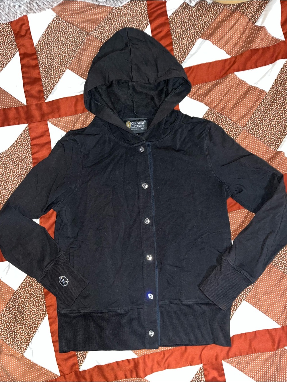 Christine Alexander: Black Hooded diamond Button-Up sweater